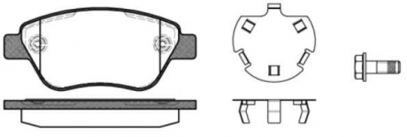 Тормозные колодки перед. 500/PANDA/DOBLO/CORSA 1.0-1.9 04- (Bosch) (123.8x53.6) с датчиком Woking P9583.30