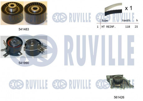 К-кт ГРМ с водяным насосом C-CROSSER 2.2 HDi, C5 II, C8, FIAT ULYSSE 08- RUVILLE 5502801