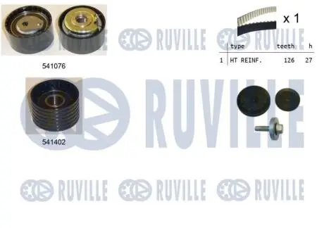 Фото 1 - к-кт. ГРМ (ремень+ 2шт. ролика+крепление) Renault Laguna II 2.0 RUVILLE 550278 К-кт. ГРМ (ремень+ 2шт. ролика+крепление) Renault Laguna II 2.0 RUVILLE 550278 (фото 1)