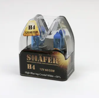 Лампа галогенова H4 12V60/55W High Blue top Crystal White +50% (комплект, пластиковий бокс  2шт) SHAFER SL3004C