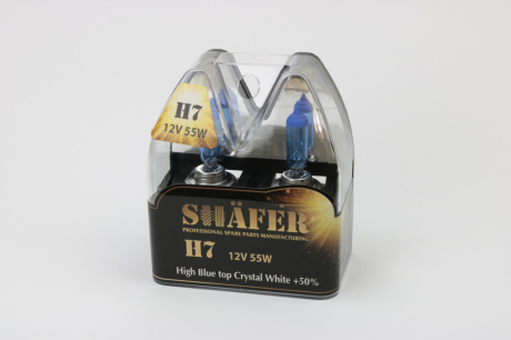 Лампа галогенова H7 12V55W High Blue top Crystal White +50% (комплект, пластиковий бокс 2шт) SHAFER SL3007C