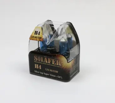 Лампа галогенова H4 12V60/55W Silver top Super Vision +50% (комплект, пластиковий бокс  2шт) SHAFER SL3004S
