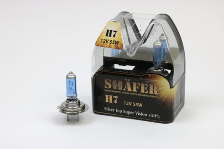 Лампа галогенова H7 12V55W Silver top Super Vision +50% (комплект, пластиковий бокс  2шт) SHAFER SL3007S (фото 1)