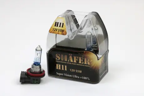 Лампа галогенова H11 12V55W Super Vision Ultra +100% (комплект, пластиковий бокс  2шт) SHAFER SL3011