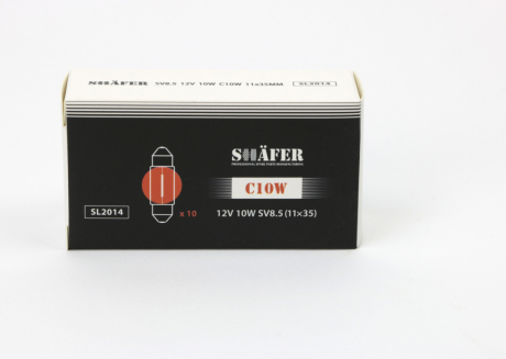 Лампа накалювання 12V 10W C10W SV8.5 (11×35) (картонна упаковка по 10шт) SHAFER SL2014 (фото 1)