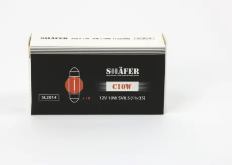 Лампа накалювання 12V 10W C10W SV8.5 (11×35) (картонна упаковка по 10шт) SHAFER SL2014