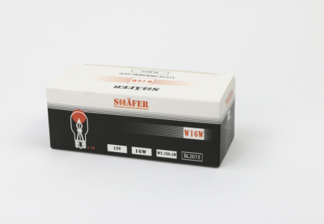 Лампа накалювання 12V 16W W16W W2.1×9.5D (картонна упаковка по 10шт) SHAFER SL2015 (фото 1)