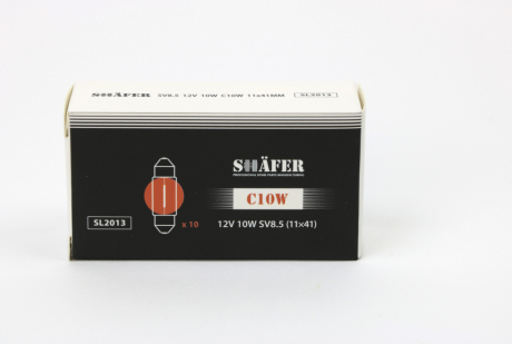 Лампа накалювання 12V C10W SV8.5 (11×41) (картонна упаковка по 10шт) SHAFER SL2013