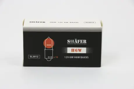 Лампа накалювання 12V 6W H6W BAX9S (картонна упаковка по 10шт) SHAFER SL2012