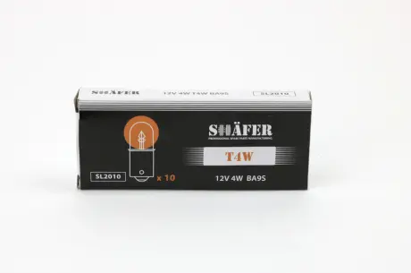 Лампа накалювання 12V 4W T4W BA9S (картонна упаковка по 10шт) SHAFER SL2010