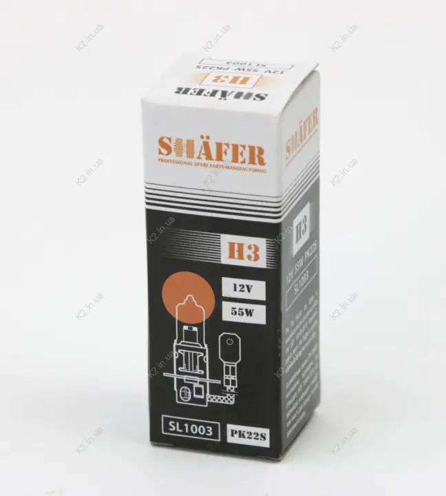 Лампа галогенова H3 12V 55W PK22S (картонна упаковка 1шт) SHAFER SL1003 (фото 1)