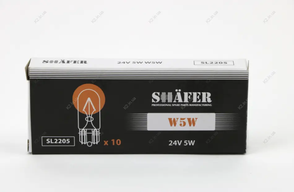 Лампа накалювання 24V 5W W5W (картонна упаковка по 10шт) SHAFER SL2205 (фото 1)