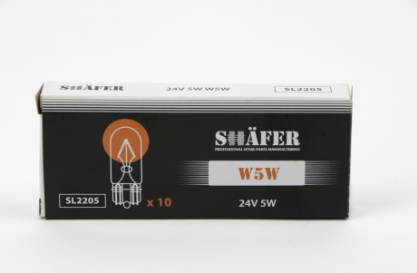 Лампа накалювання 24V 5W W5W (картонна упаковка по 10шт) SHAFER SL2205