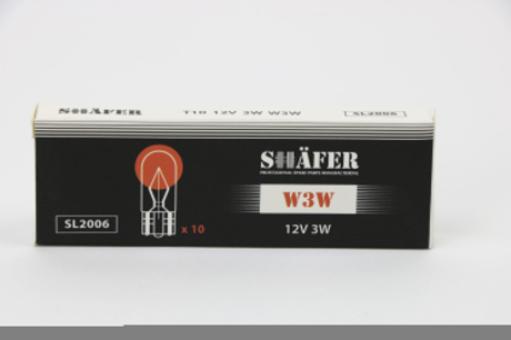 Лампа накалювання 12V 3W W3W (картонна упаковка по 10шт) SHAFER SL2006