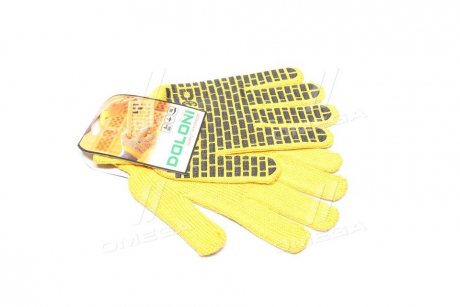 Перчатки "Будивельник" с ПВХ рисунком желтый/черный40/60 7 класс размер 10 DOLONI 4078 (фото 1)