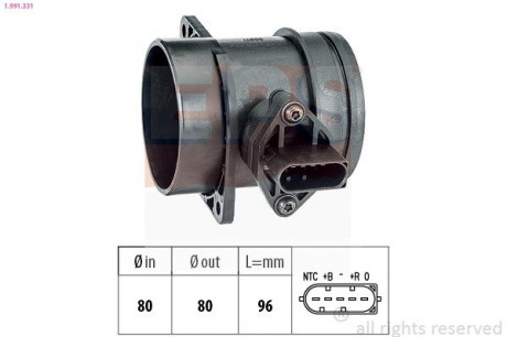 Расходомер воздуха (дизель) BMW E90 2,0d, X1/X3 E83/E84 2,0d Eps 1.991.331