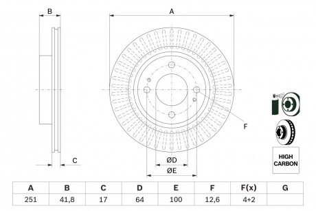 Диск гальм. передн. MITSUBISHI SPACE STAR 12- BOSCH 0986479F14