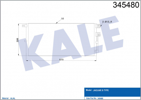 KALE JAGUAR Радиатор кондиционера X-Type 2.0d/2.2d 03- KALE OTO RADYATOR 345480