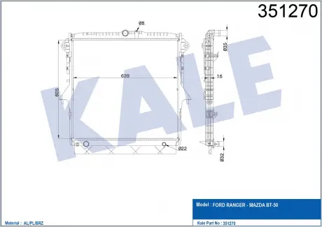 KALE FORD Радиатор охлаждения Ranger 2.2/3.2TDCi 11- KALE OTO RADYATOR 351270