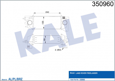 KALE LANDROVER Интеркулер Freelander 2.0DI 98- KALE OTO RADYATOR 350960