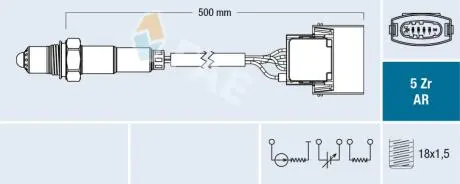 Лямбда-зонд (кількість дротів 6, 500мм) OPEL SIGNUM, VECTRA C, VECTRA C GTS, ZAFIRA A, ZAFIRA B 2.2 09.00-12.12 FAE 75015