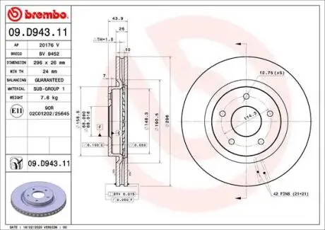 Диск гальмівний BREMBO 09.D943.11