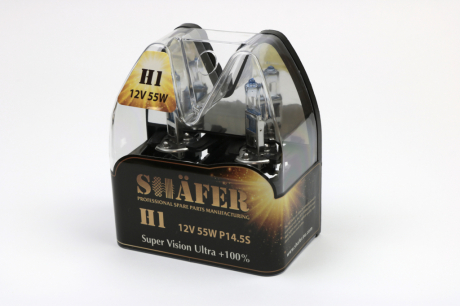 Лампа галогенова H1 12V55W P14.5S Super Vision Ultra +100% (комплект, пластиковий бокс 2шт) SHAFER SL3001 (фото 1)