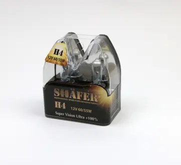 Лампа галогенова H4 12V60/55W Super Vision Ultra +100% (комплект, пластиковий бокс  2шт) SHAFER SL3004