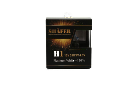 Лампа галогенова H1 12V55W P14.5S Platinum White +150% (комплект, пластиковий бокс 2шт) SHAFER SL3001P