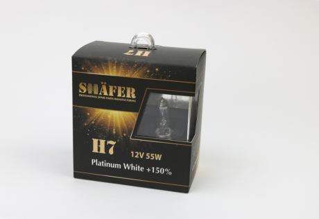 Лампа галогенова H7 12V55W Platinum White +150% (комплект, картонний бокс  2шт) SHAFER SL3007P