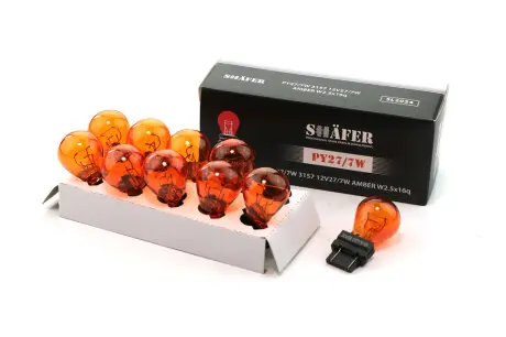 Лампа накалювання PY27/7W 3157 12V27/7W AMBER (картонна упаковка по 10шт) SHAFER SL2024