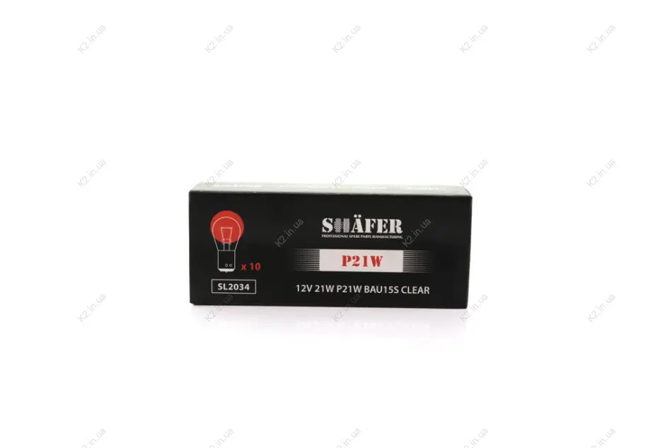 Лампа накалювання 12V 21W P21W BAU15S CLEAR (картонна упаковка по 10шт) SHAFER SL2034 (фото 1)