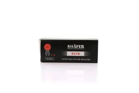 Лампа накалювання P27W 3156 12V27W (картонна упаковка по 10шт) SHAFER SL2022