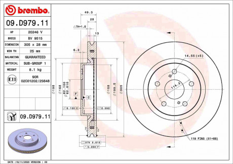 Гальмівний диск BREMBO 09D97911 (фото 1)