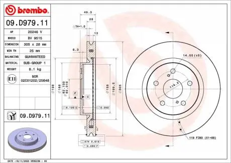 Гальмівний диск BREMBO 09D97911 (фото 1)