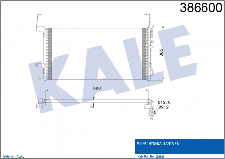 Радиатор кондиционера Hyundai Santa F I (Sm) Condenser KALE OTO RADYATO KALE OTO RADYATOR 386600