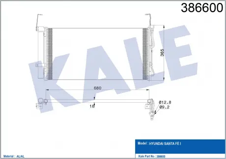 Радіатор кондиціонера Hyundai Santa F? I (Sm) Condenser KALE OTO RADYATOR 386600 (фото 1)