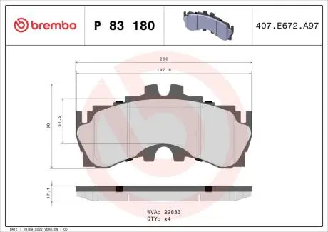 Гальмівні колодки, дискові BREMBO P83180