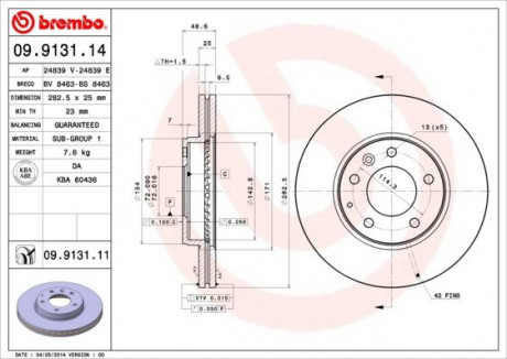 Тормозной диск BREMBO 09.9131.11 (фото 1)