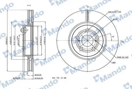 Фото 1 - диск тормозной MANDO MBC035307 Диск тормозной MANDO MBC035307 (фото 1)