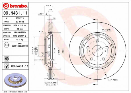 Диск гальмівний BREMBO 09.N431.11 (фото 1)