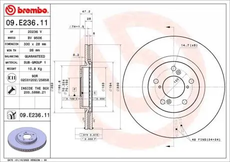 Диск гальмівний BREMBO 09.E236.11