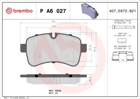 Гальмівні колодки дискові BREMBO P A6 027