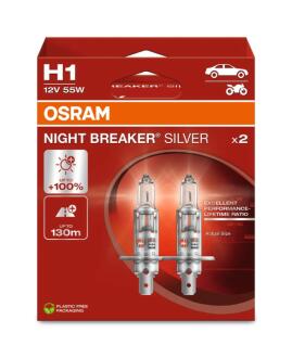 Лампа фарна H1 12V 55W P14,5s NIGHT BREAKER SILVER (+100) компл OSRAM 64150NBS-2HB