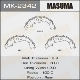 Колодки тормозные стояночного тормоза Masuma MK2342