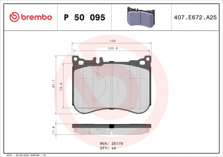 Комплект тормозных колодок BREMBO P 50 095 (фото 1)