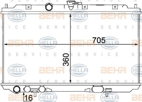 Радиатор охлаждения двигателя 694х360х18 NISSAN Primera 2.0 (QR20DE) 01-07, 21410AV600 HELLA 8MK376770671