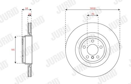 Гальмівний диск зад. BMW 5: F01/F02/F03/F04/F07 08-17 (370*69,2) Jurid 563515JC-1