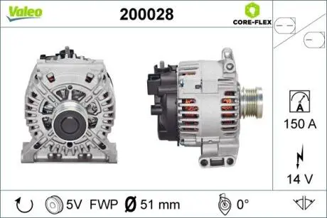 Генератор (14В, 150А, новий) MERCEDES A (W169), B SPORTS TOURER (W245), C (W204) 2.0D/2.1D 09.04-06.12 Valeo 200028 (фото 1)