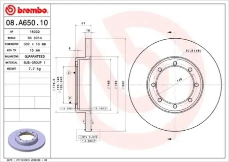 Гальмівний диск зад. NV400 11-/Movano B/Master III 10- (302x51mm) BREMBO 08.A650.10